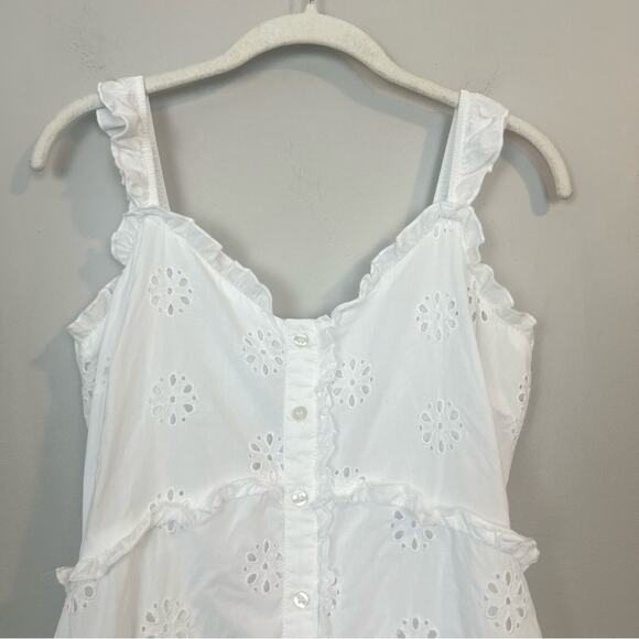 Gap Ruffle Hem Eyelet Maxi Dress White sz S *TALL* Button Front 100% Cotton - Picture 7 of 11